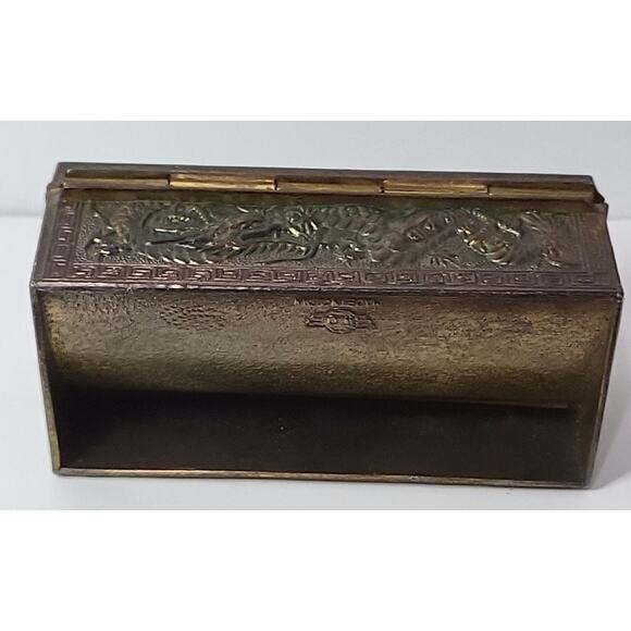 ANTIQUE JAPANESE Dragon Repousse METAL STAMPS BOX JAPAN POSTAGE DESKTOP - Picture 9 of 13